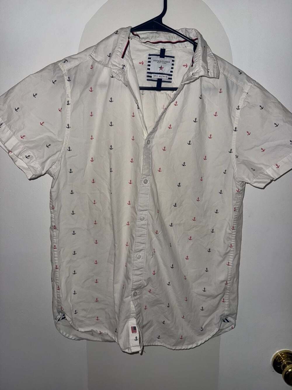 Denim & Flower Ricky Singh Anchor Print Short Sleeve Button Up Shirt